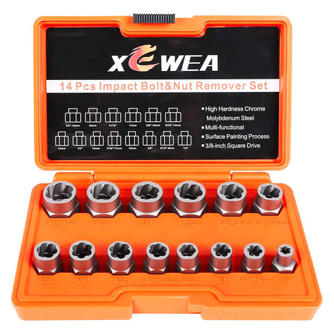 XEWEA bolt extractor set in a sturdy case for organized, portable use.