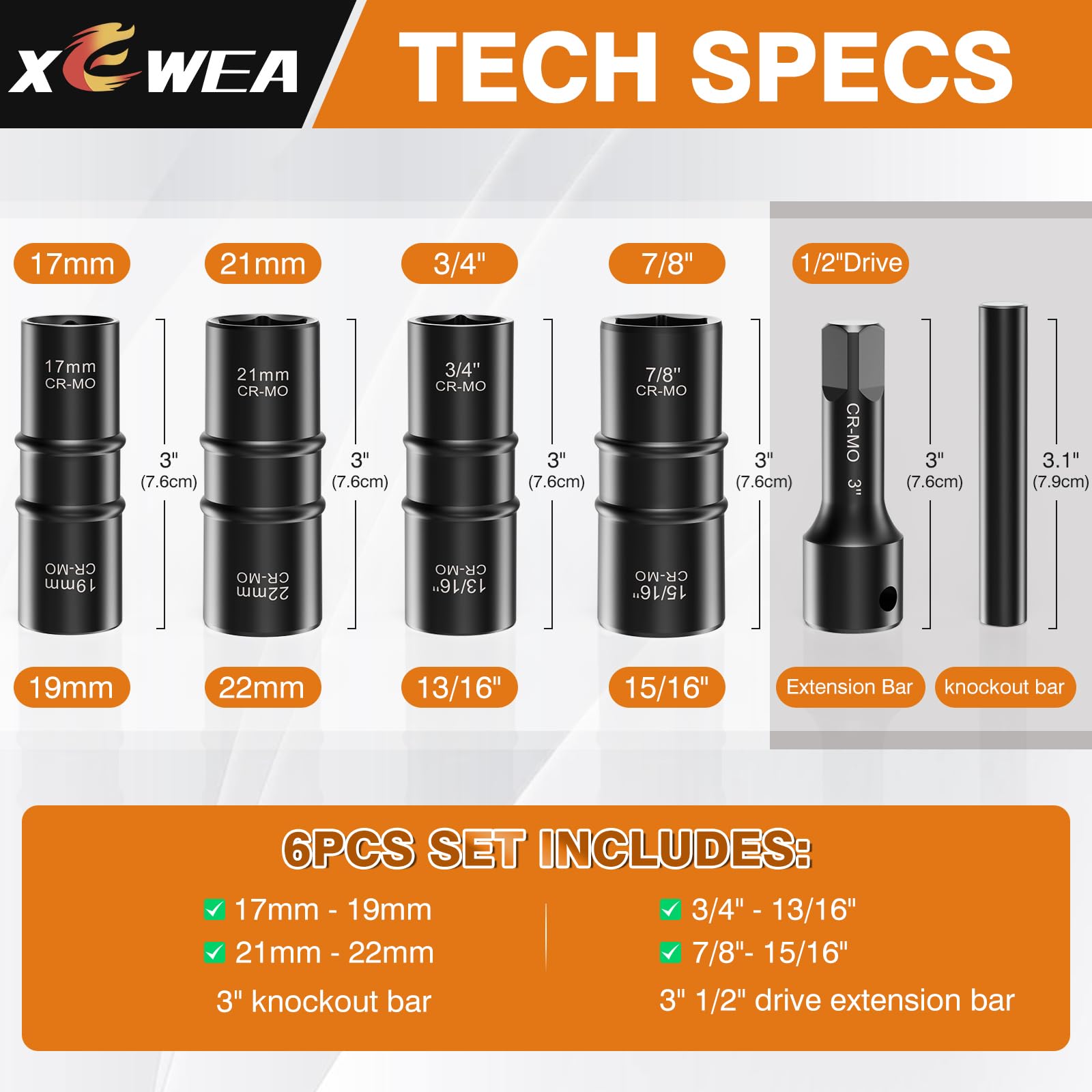 XEWEA 3-inch extension bar reaches recessed lug nuts