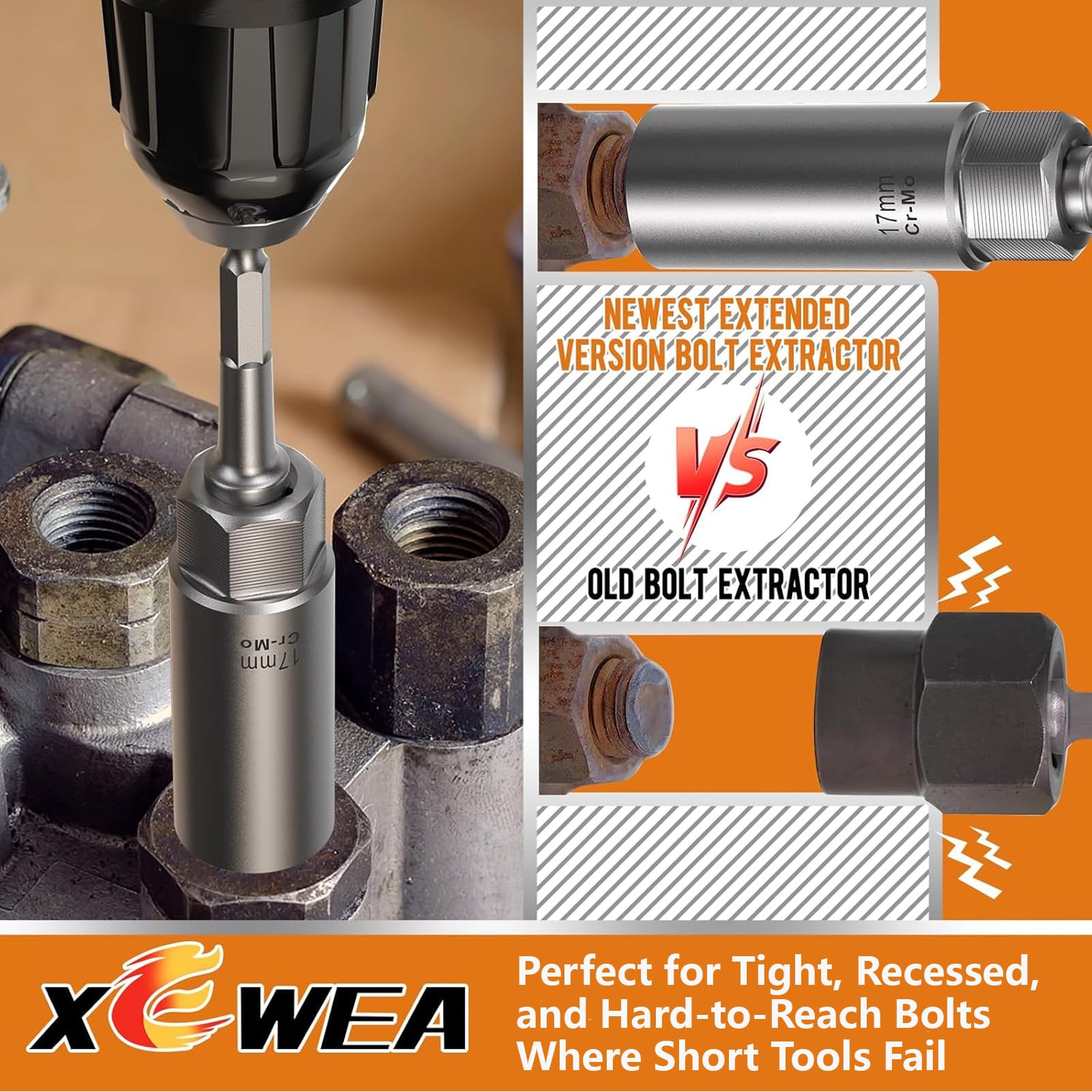 XEWEA nut remover set with 3/8-drive ready for hand, air, or power tools.