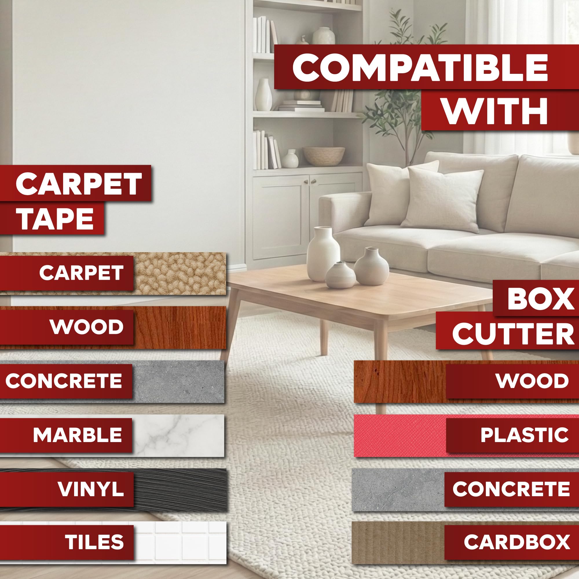 XFasten rug tape easily repositioned for precise rug placement.
