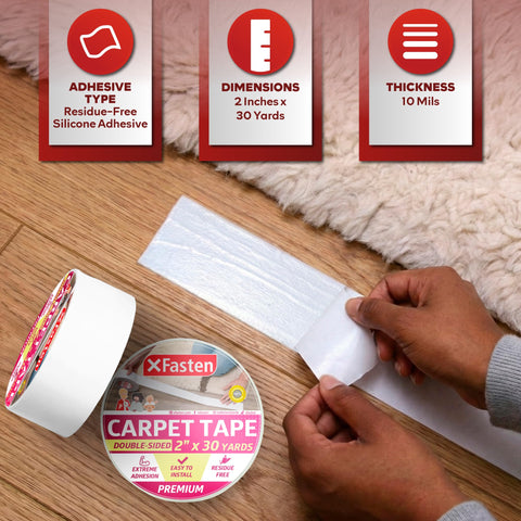 XFasten removable carpet tape residue-free on wood-safe surface