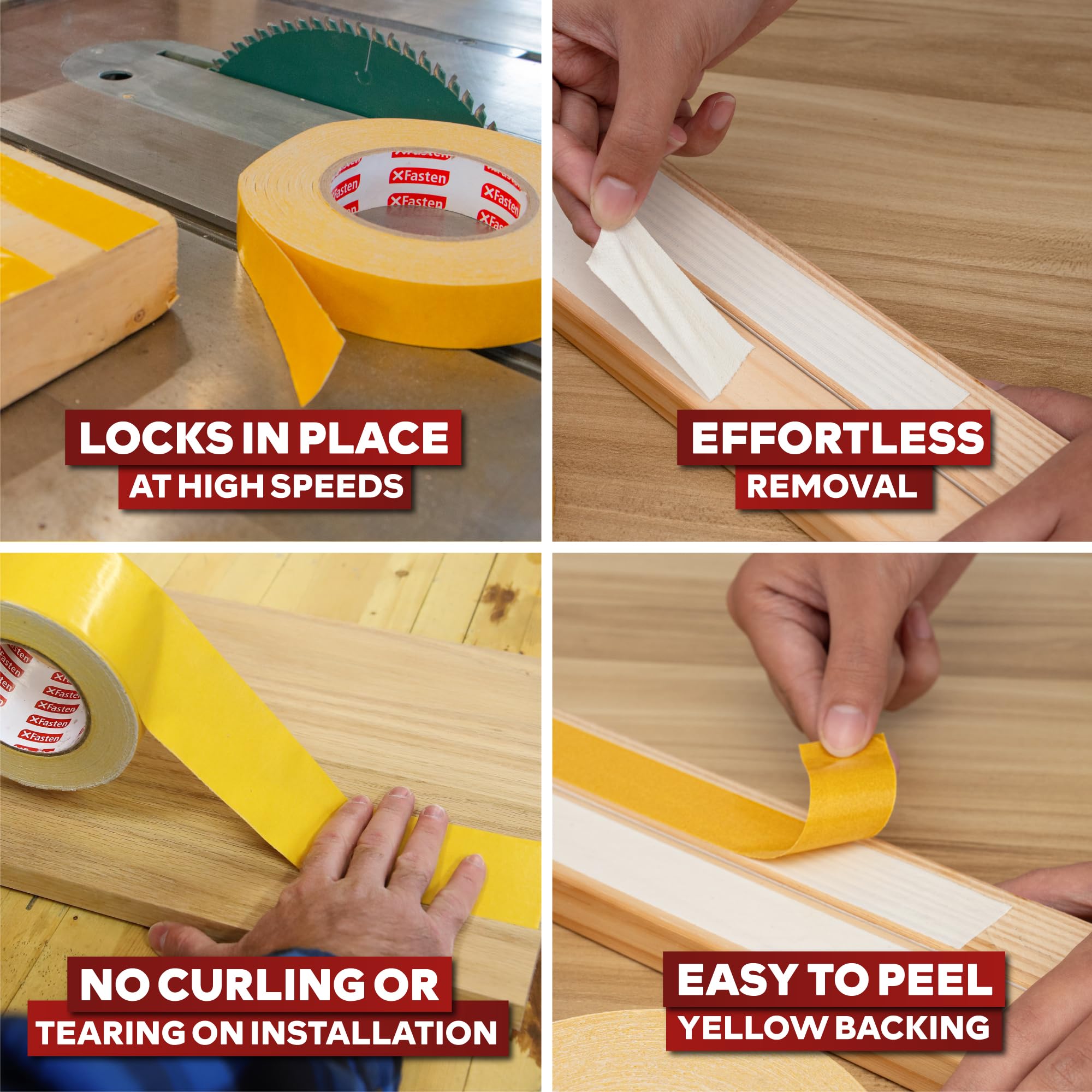 XFasten silicone adhesive is removable and residue-free on delicate wood.
