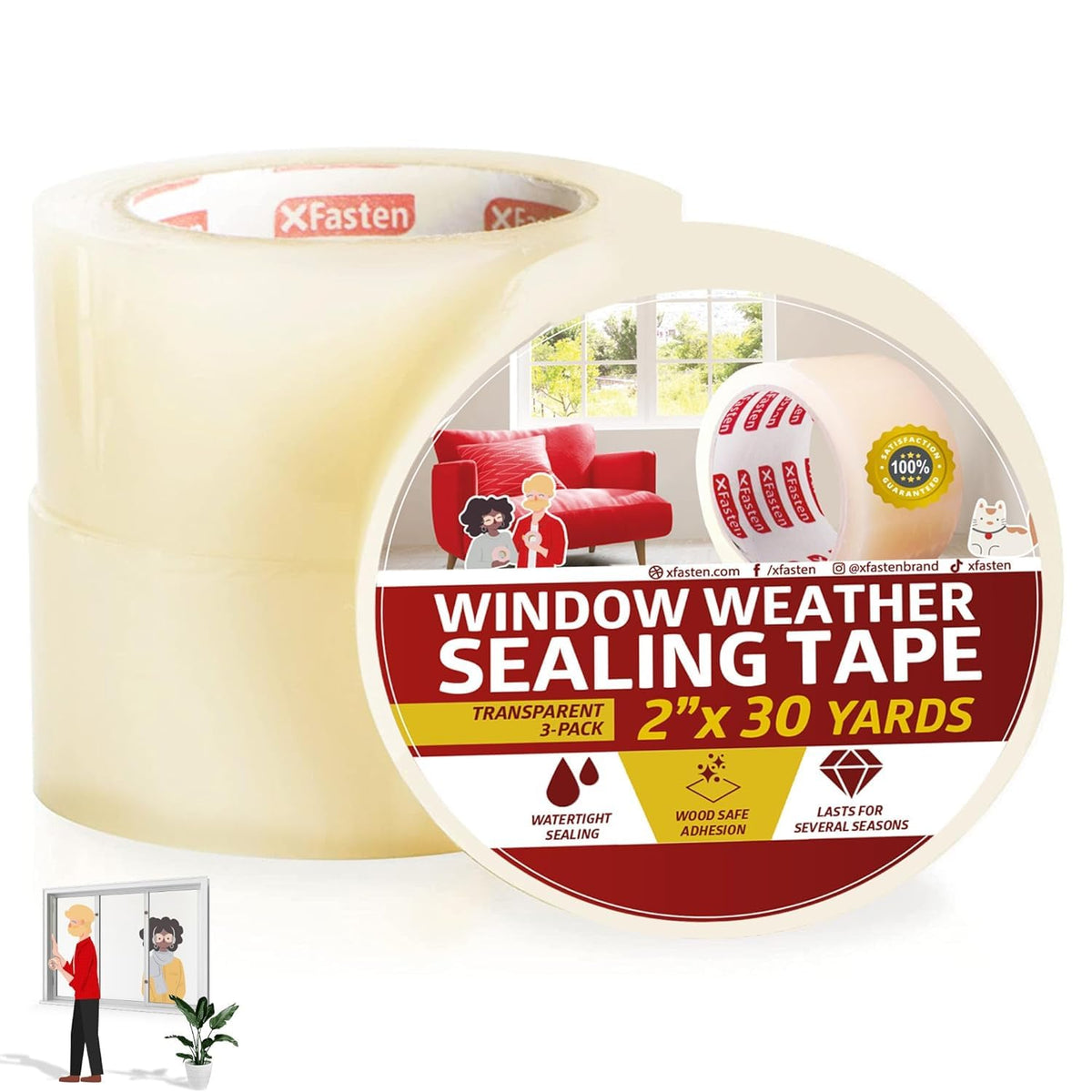 XFasten weather strip tape 2in x 30yds 3-pack for tighter seals on windows and doors