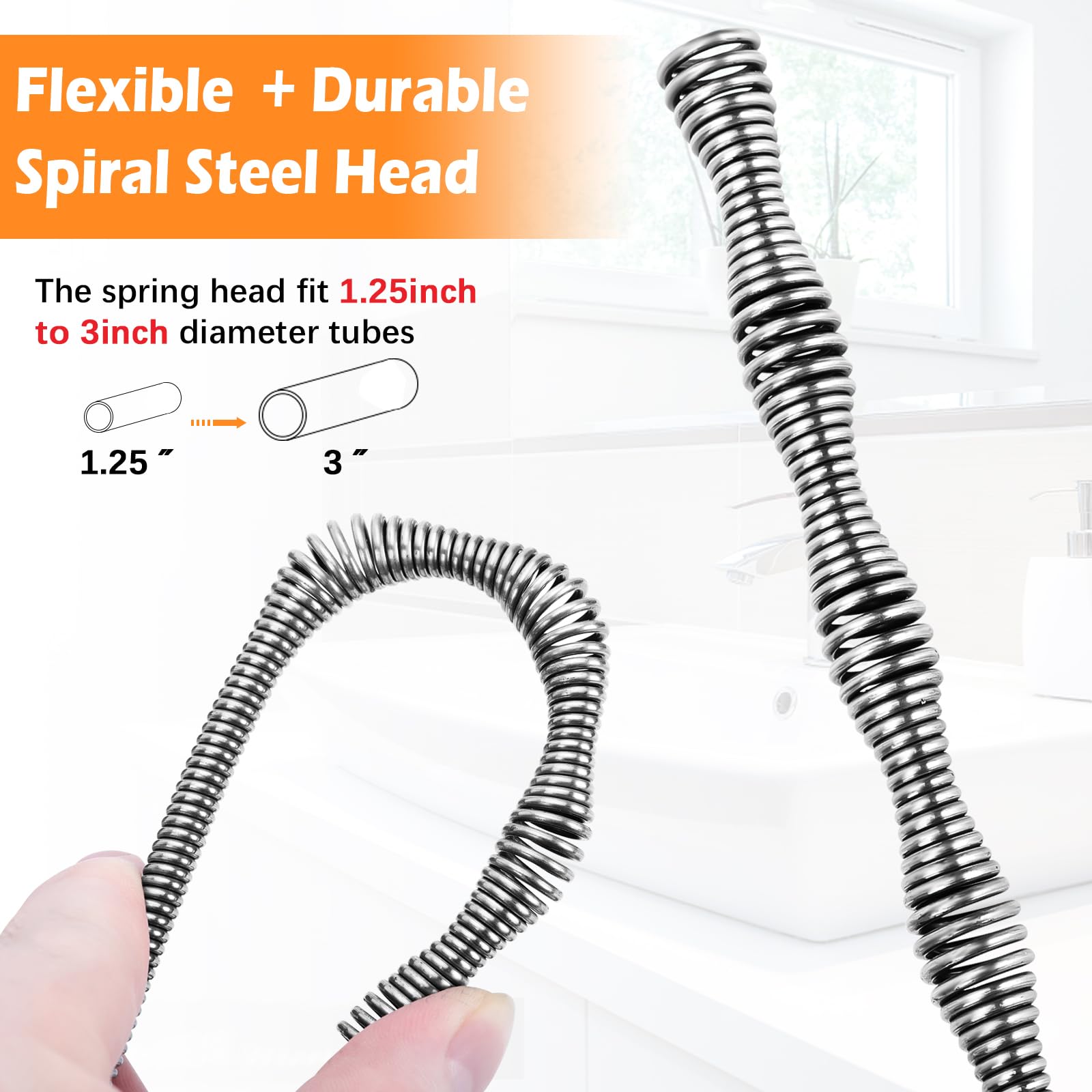 1-1/4 to 3 inch pipes fit with spiral head