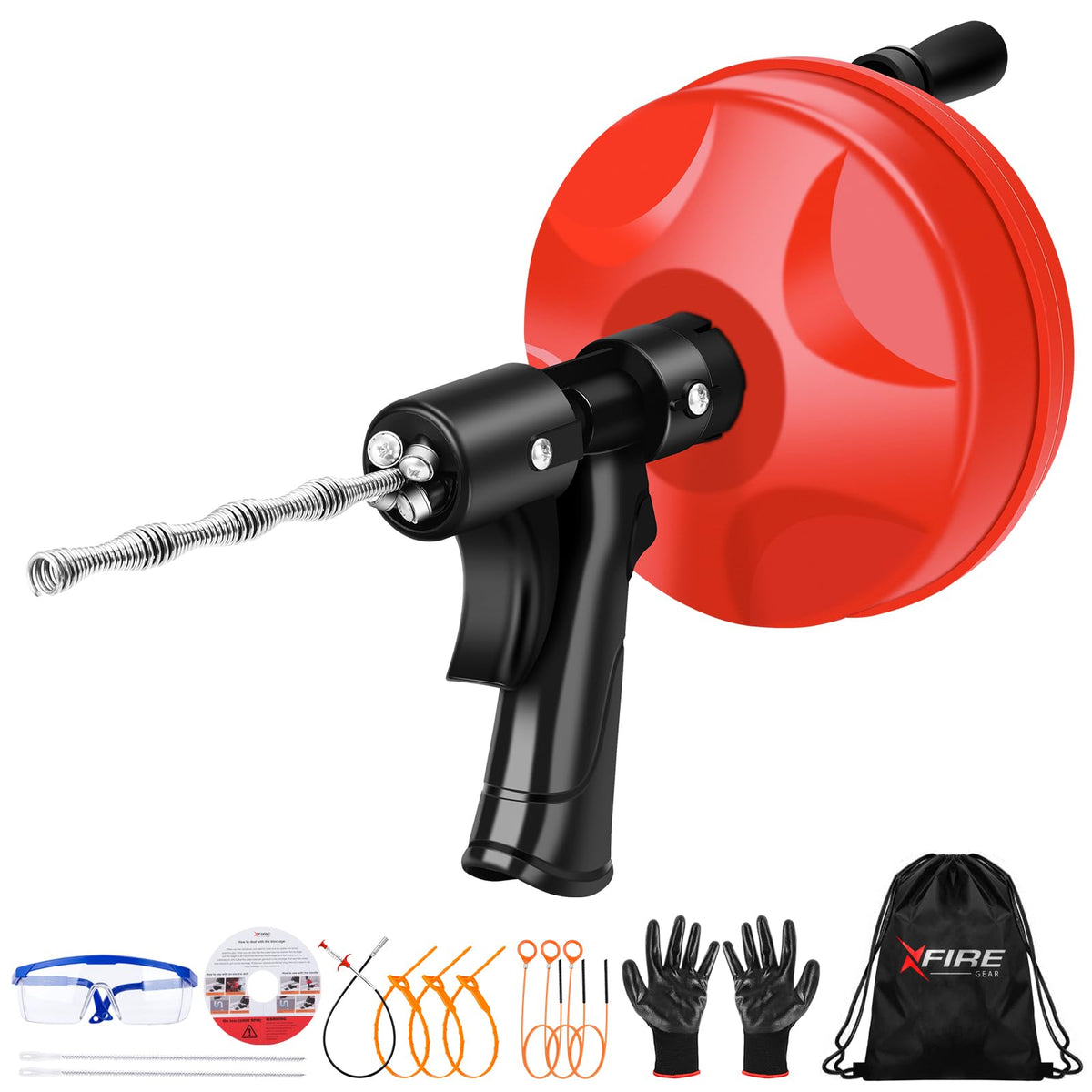 XFIRE-GEAR 35FT drain snake in use clears kitchen sink clogs