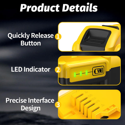 XFKJOR 8000mAh replacement battery with capacity indicator for DCB204, durable power
