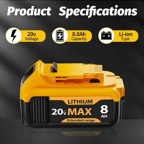 XFKJOR 8000mAh replacement battery with capacity indicator for DCB206, reliable power