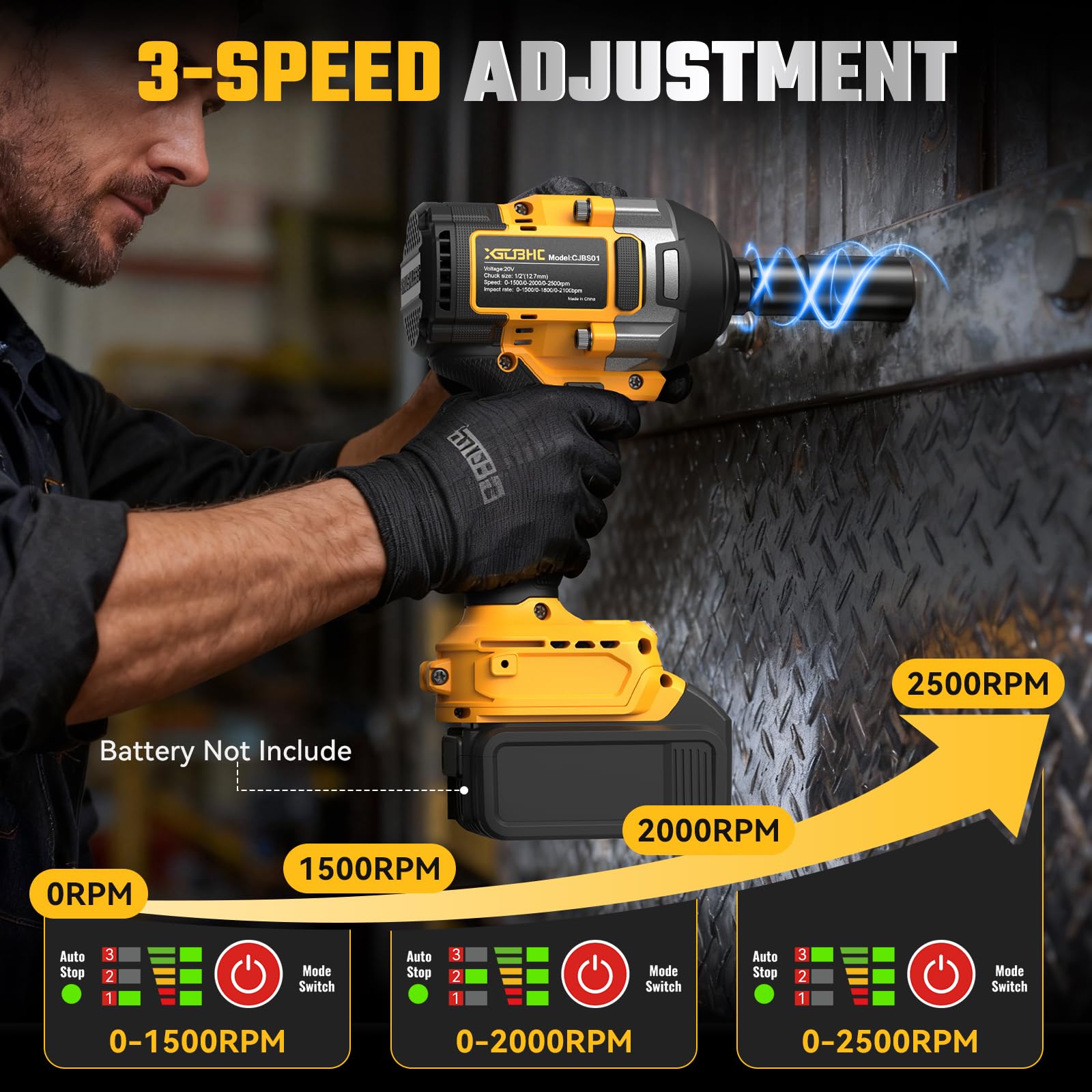 XGOBHC cordless impact wrench with built in LED light for dim spaces
