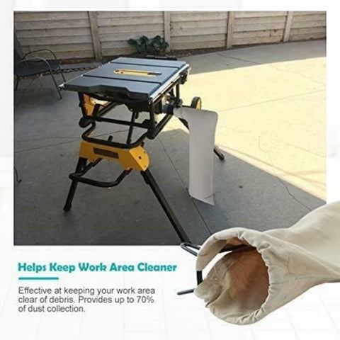XHBAN dust bag in use on a table saw demonstrates cleaner work surface.
