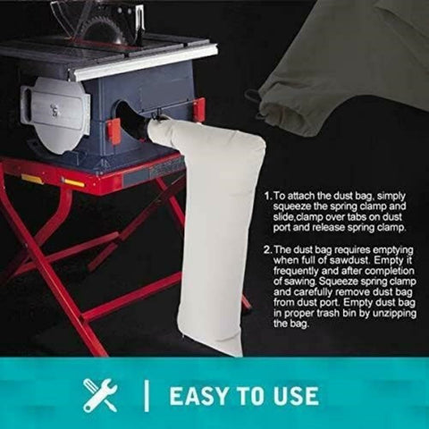 XHBAN bag dimensions indicate compatibility with 10-inch saws and 2.5-inch ports.