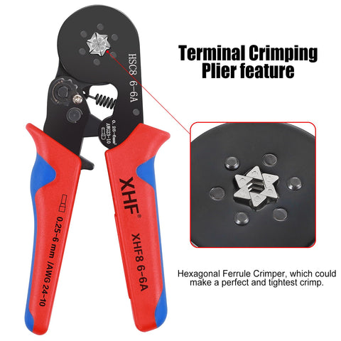 XHF insulated wire end terminals in seven sizes for versatile projects.