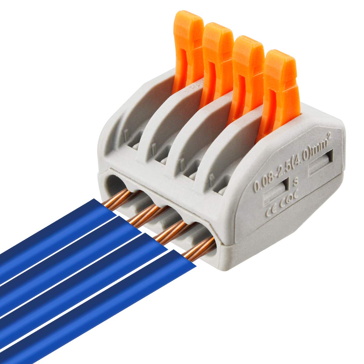 XHF2018 lever connectors wire pair demonstrating compact, secure connections