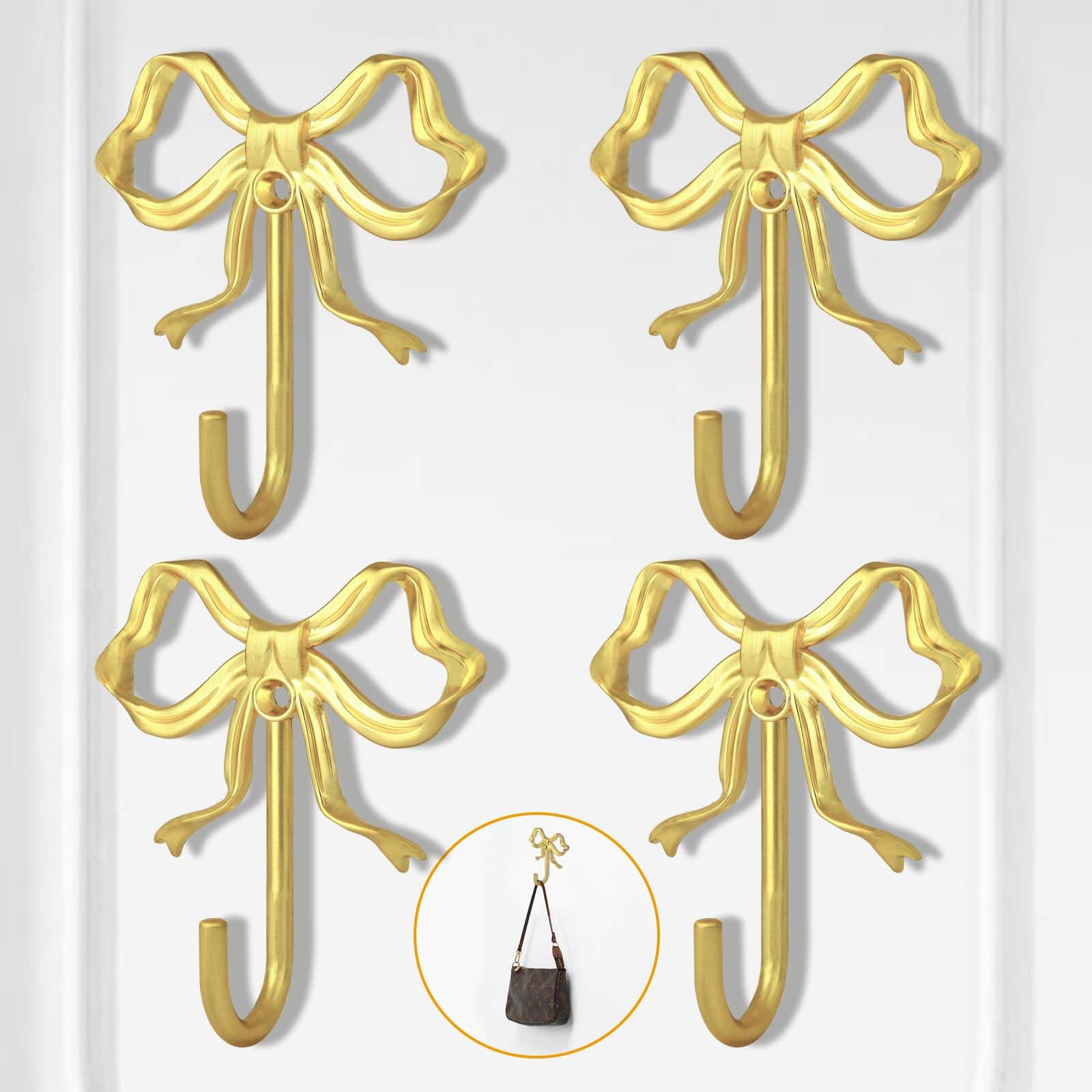XHIPY gold bow wall hook front view shows sturdy metal construction for durable organization