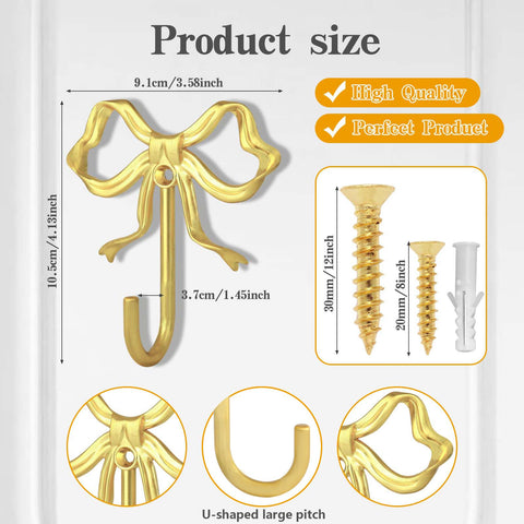 XHIPY gold bow wall hook side view highlights smooth edges protecting clothing