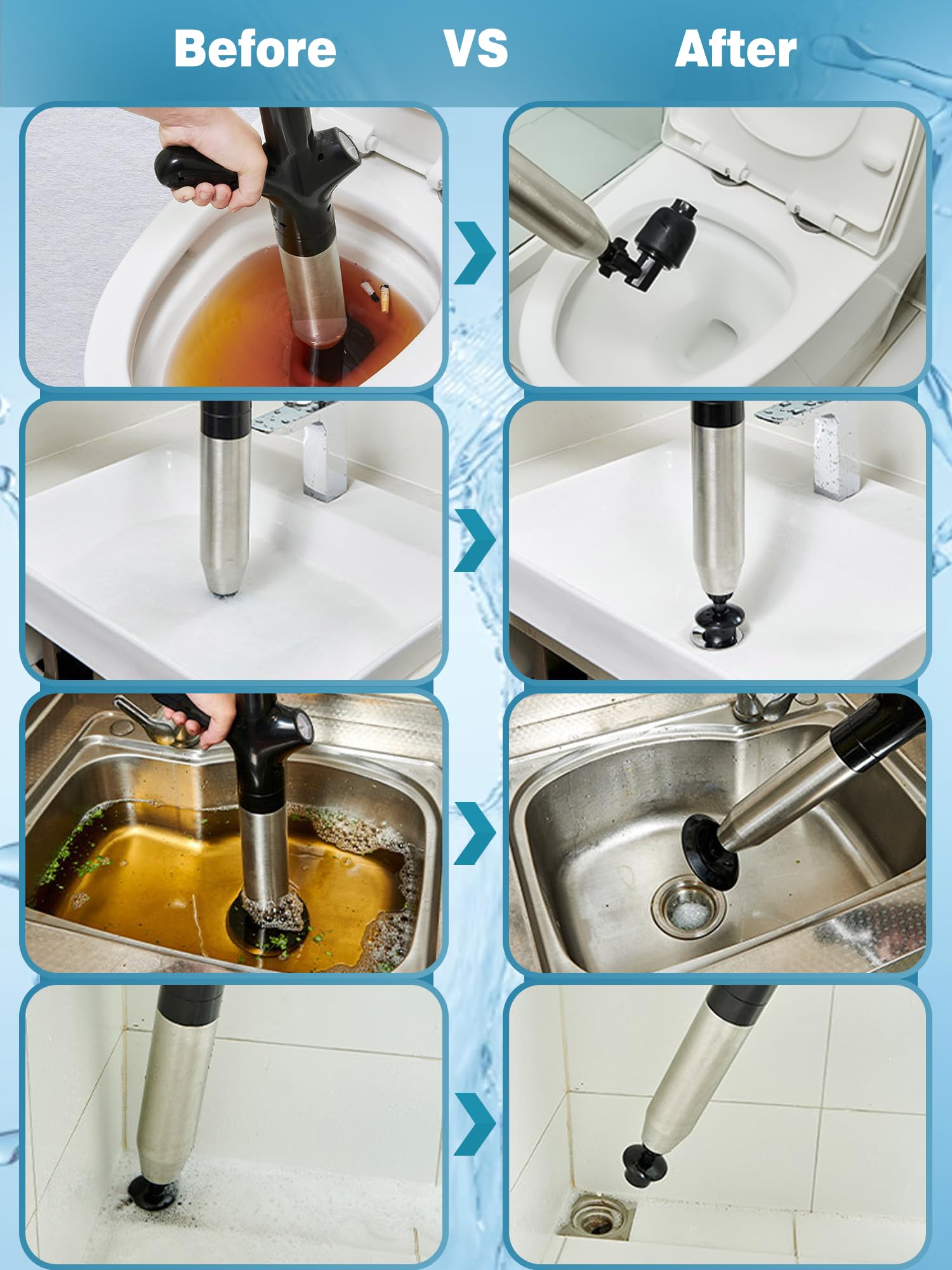 Xhwlgbal all-in-one unclogging-kit ready for toilets, sinks, and drains.