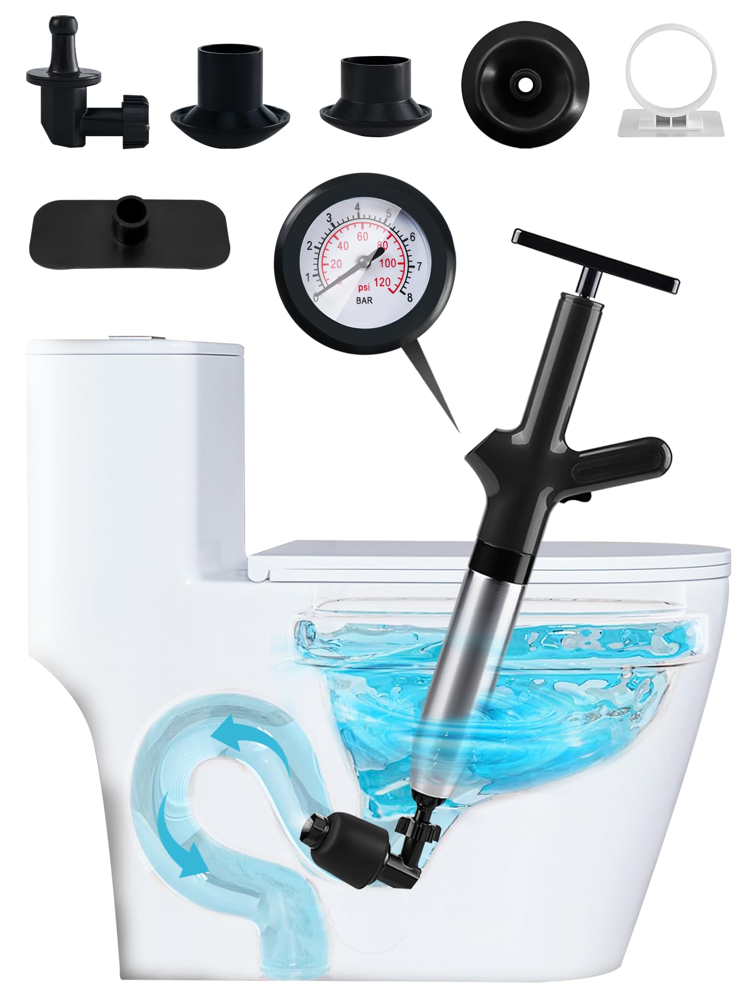 Xhwlgbal barometer-equipped toilet plunger shows real-time pressure for safer unclogging.
