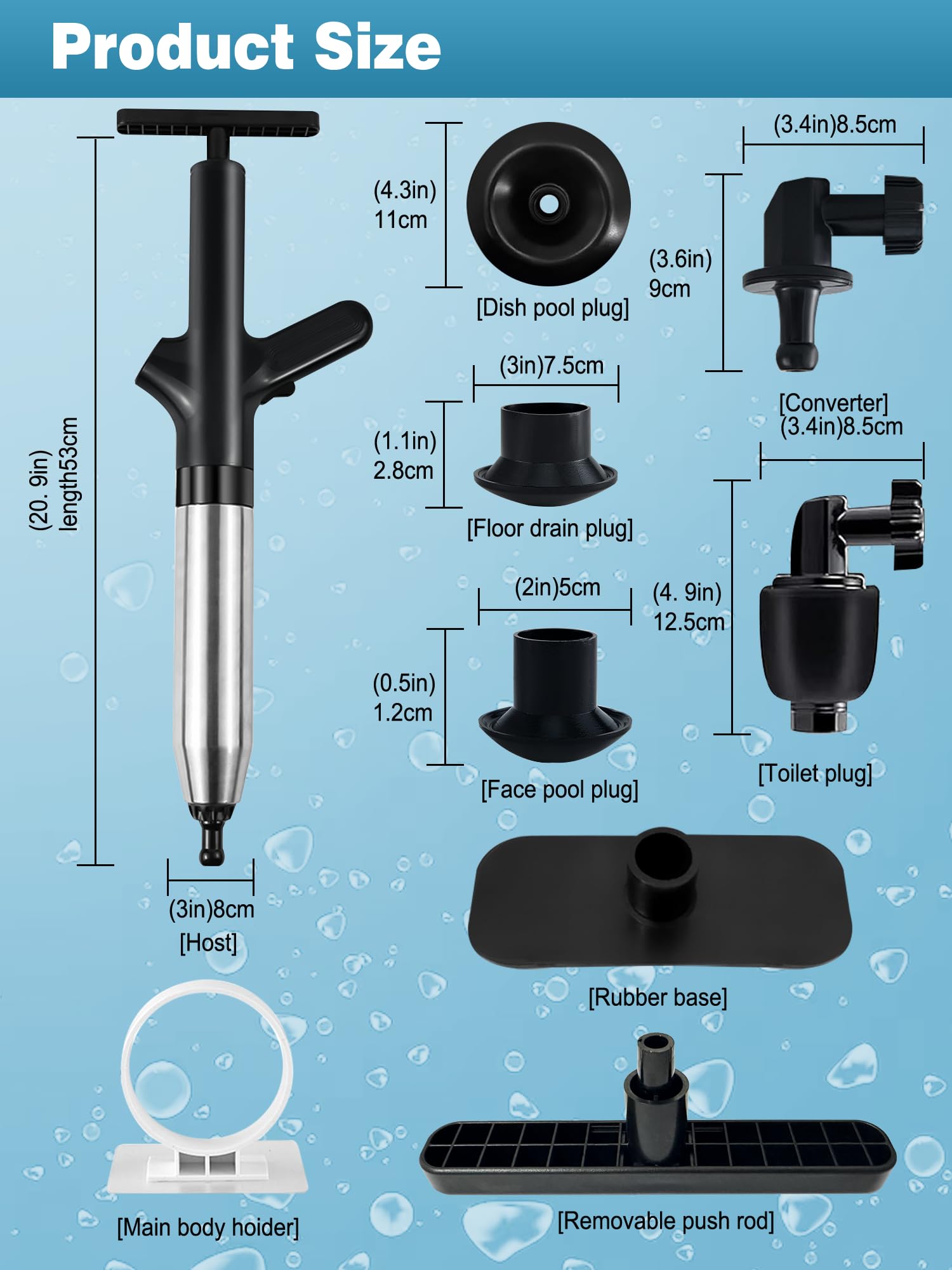 Xhwlgbal pumping-handle enables easy, controlled operation during unclogging.