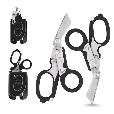X.I. Products Pack 2 trauma shears folded with strap cutter for field readiness
