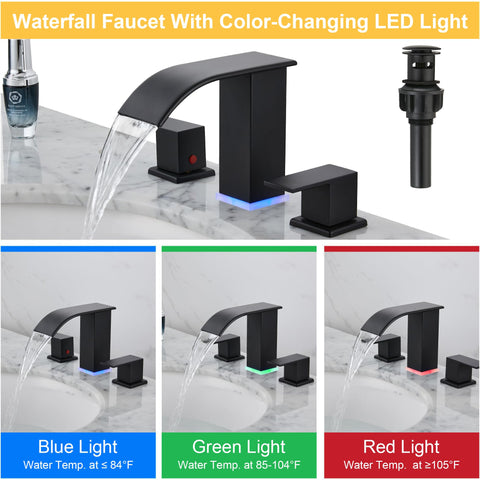 Xiangnaier LED-lit faucet close-up highlighting waterfall flow and contemporary finish.