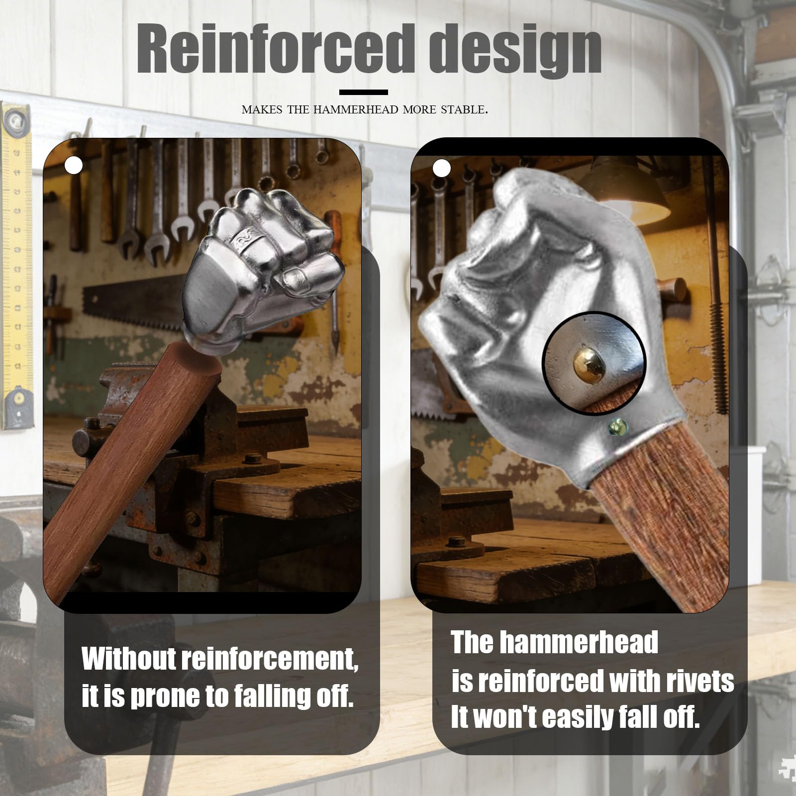 XIAOBEKE fist hammer with wooden handle offering secure, ergonomic grip for extended use.