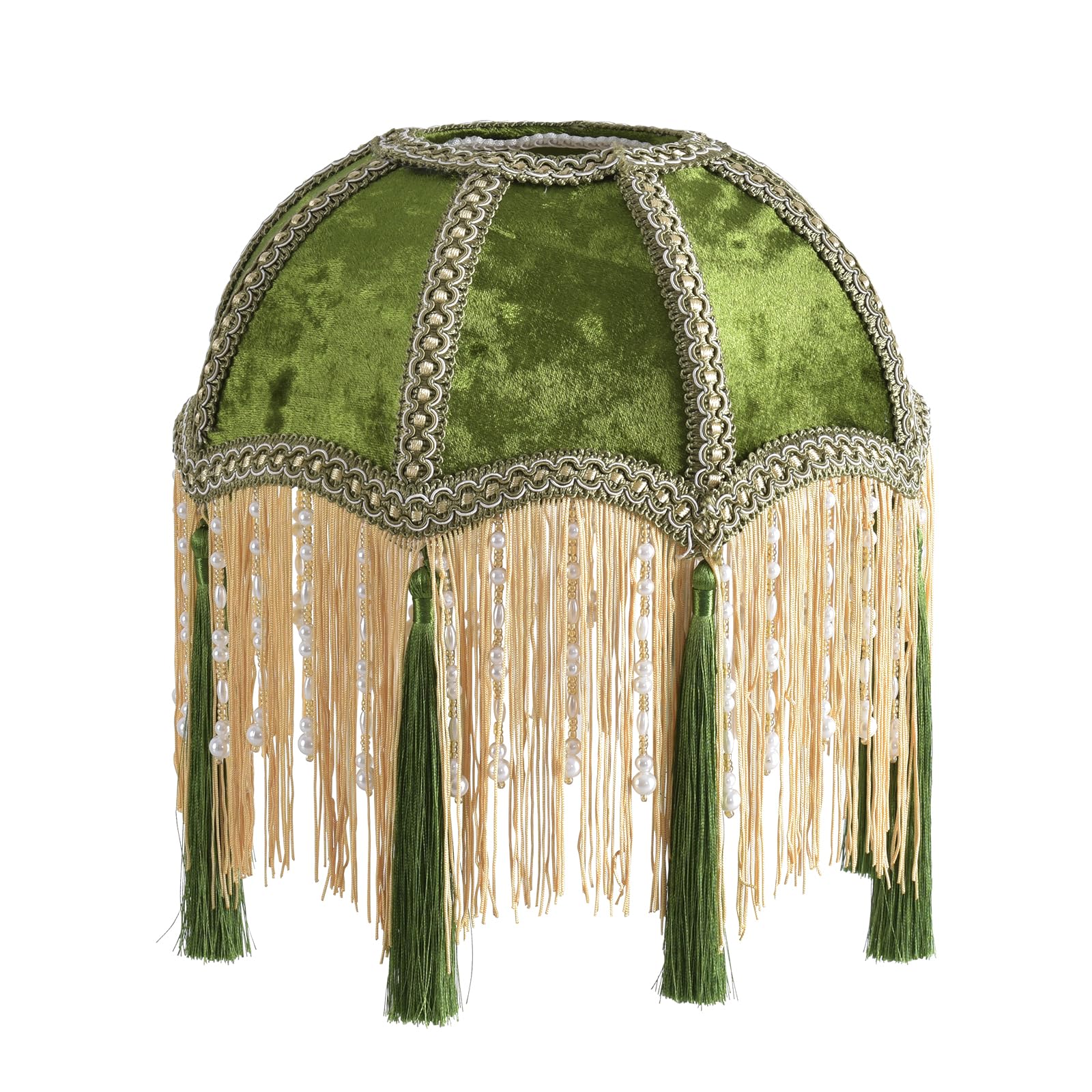 Xiaojuande lampshade with tassels and olive green velvet for vintage ambience