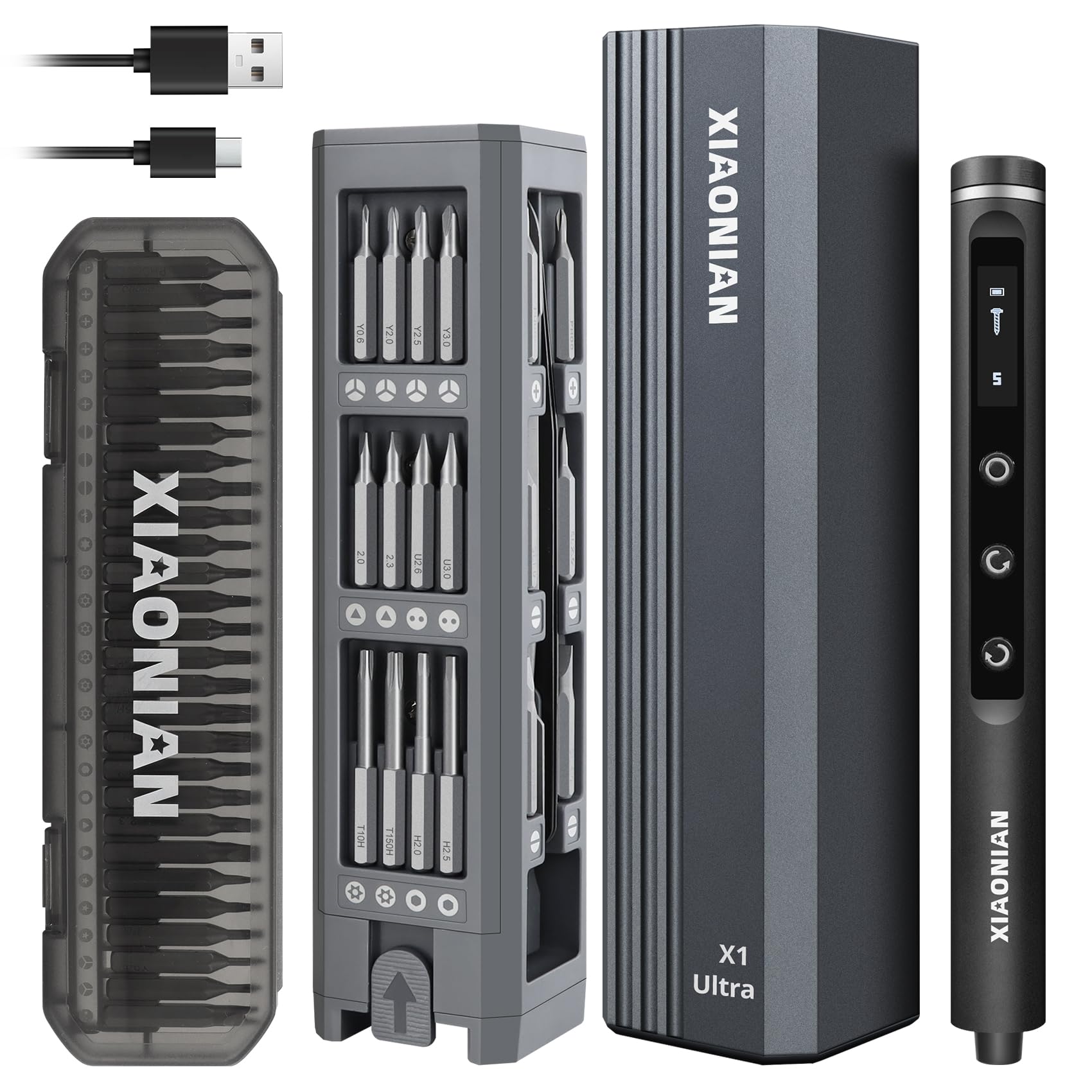 XIAONIAN electric screwdriver set in compact case for portable electronics repair