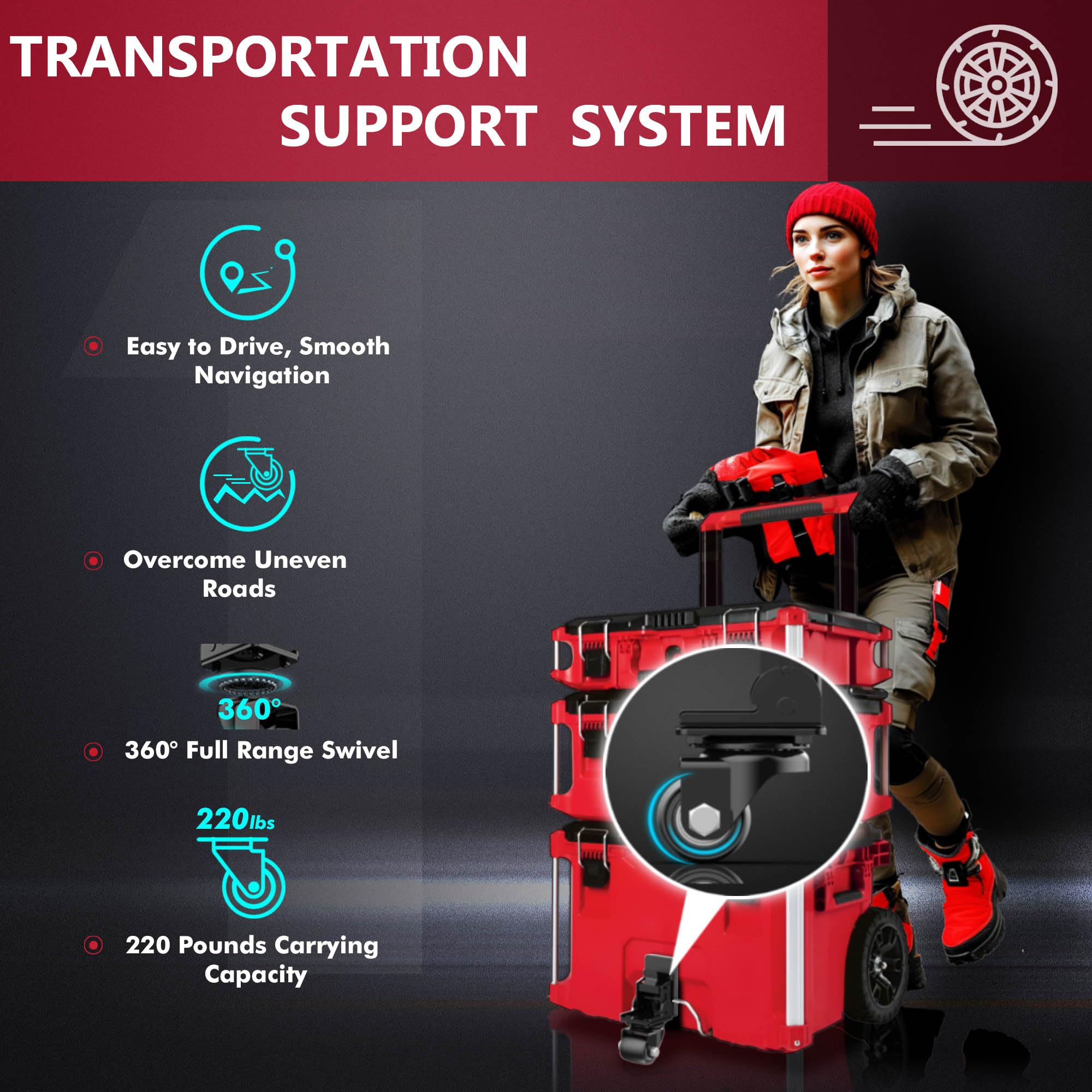 XIAOXINGYUN Packout caster foldable design allows quick switch to two-wheel mode.