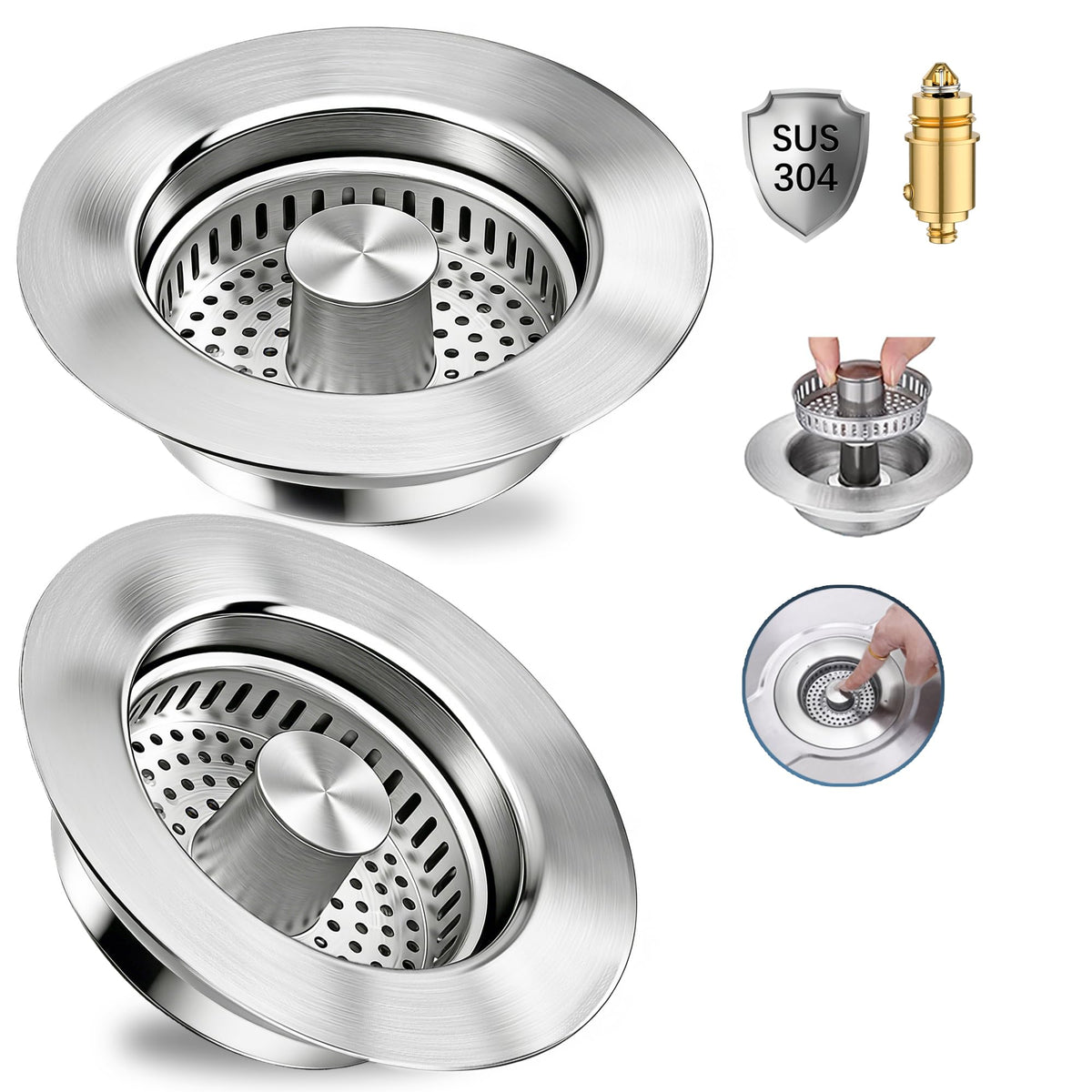 XIAQILAUS 3-in-1 sink drain strainer demonstrates clog prevention and debris filtration.