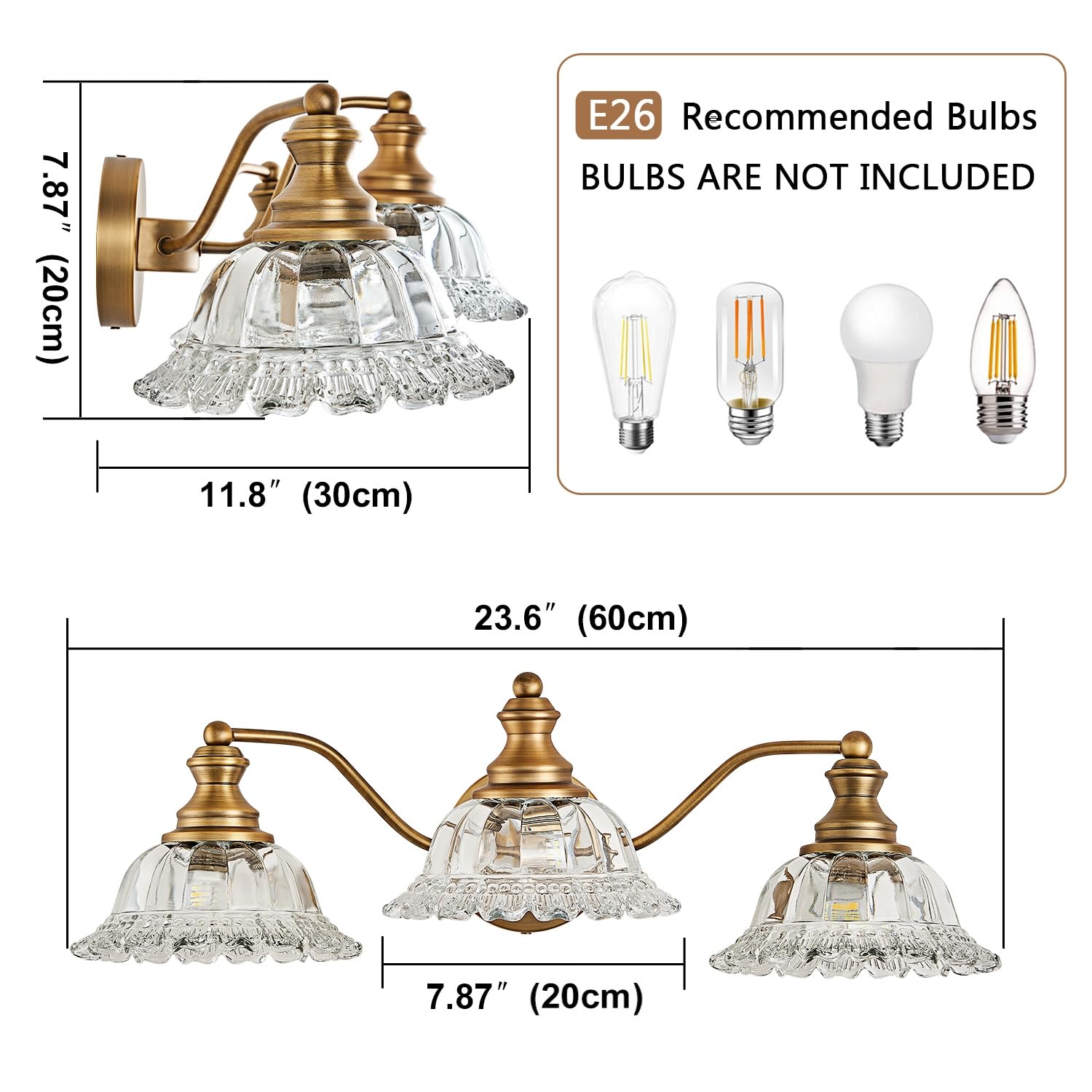 Ambient evening glow from XIEDUN three-light vanity fixture