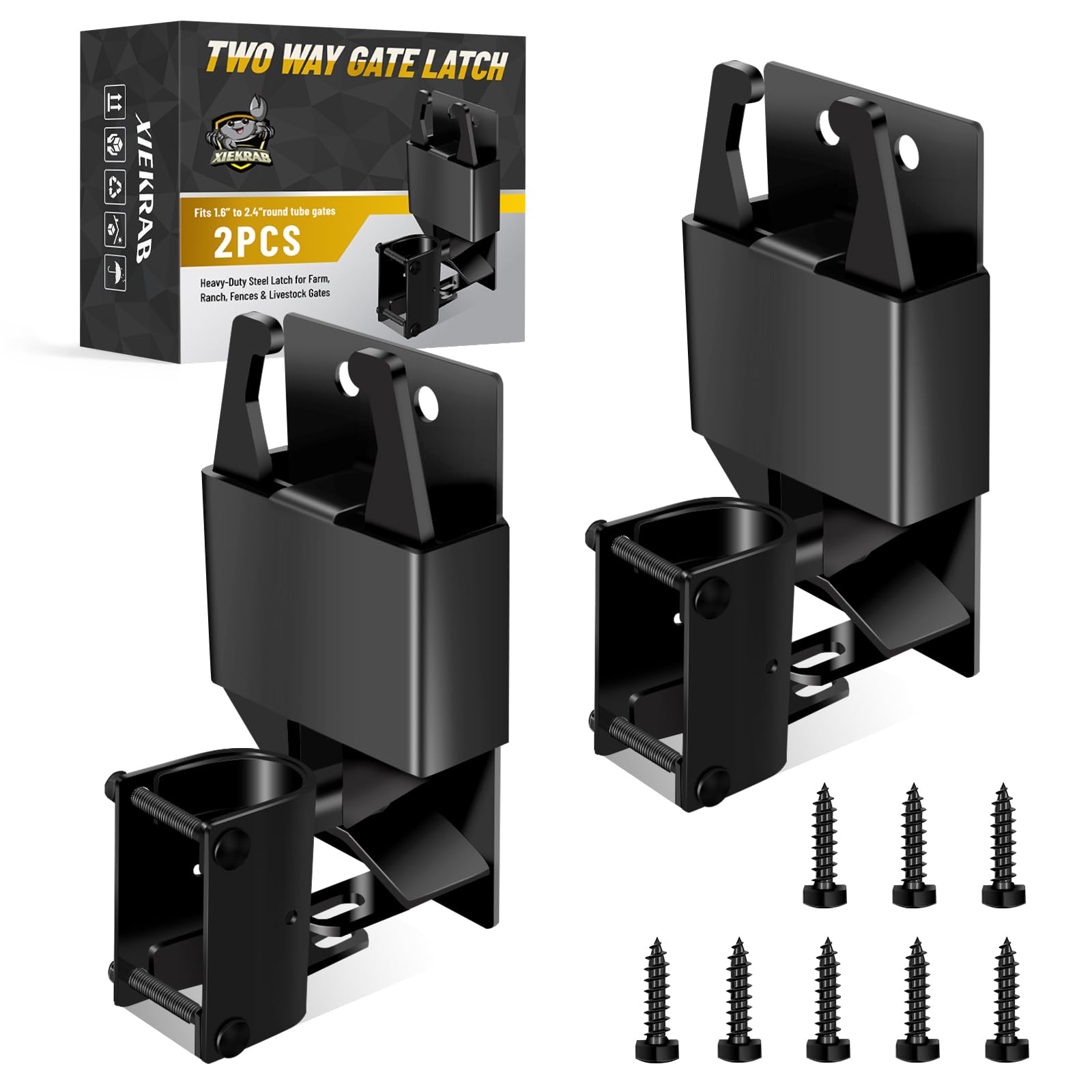 XIEKRAB two-way gate latch on gate for secure livestock containment