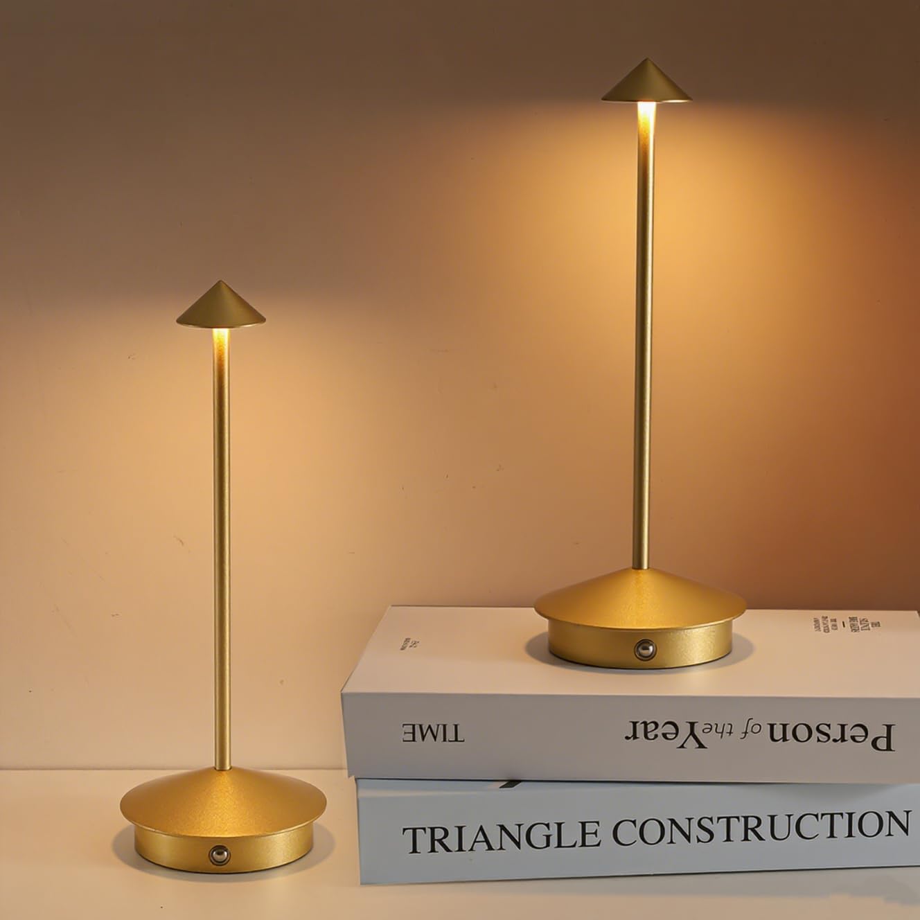 XIH cordless table lamp set 2 front view in gold for desk or patio ambiance