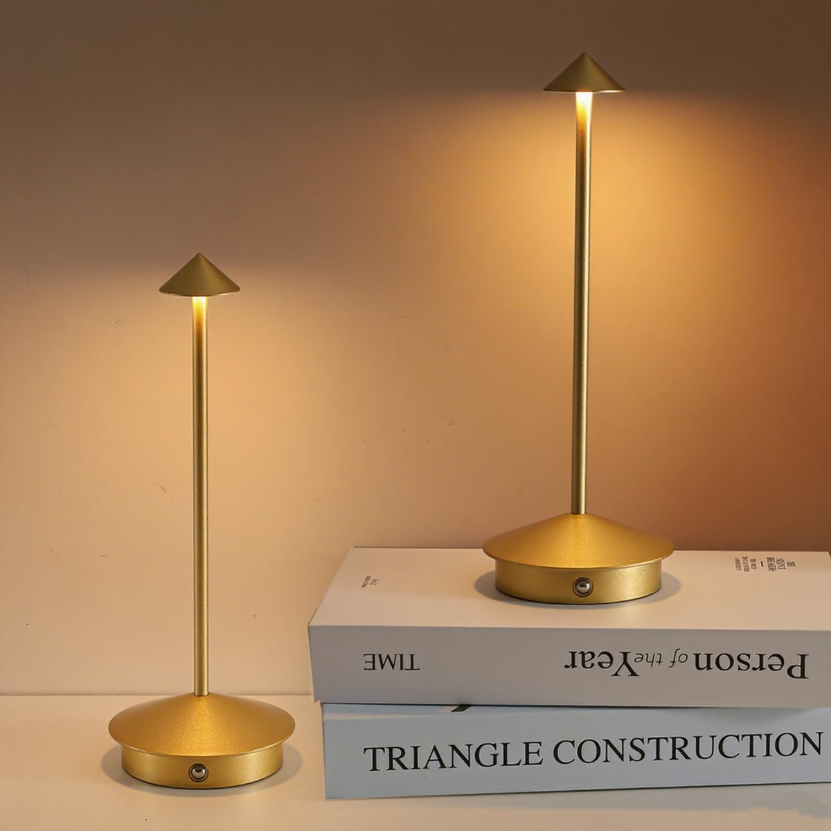 XIH cordless table lamp set 2 front view in gold for desk or patio ambiance