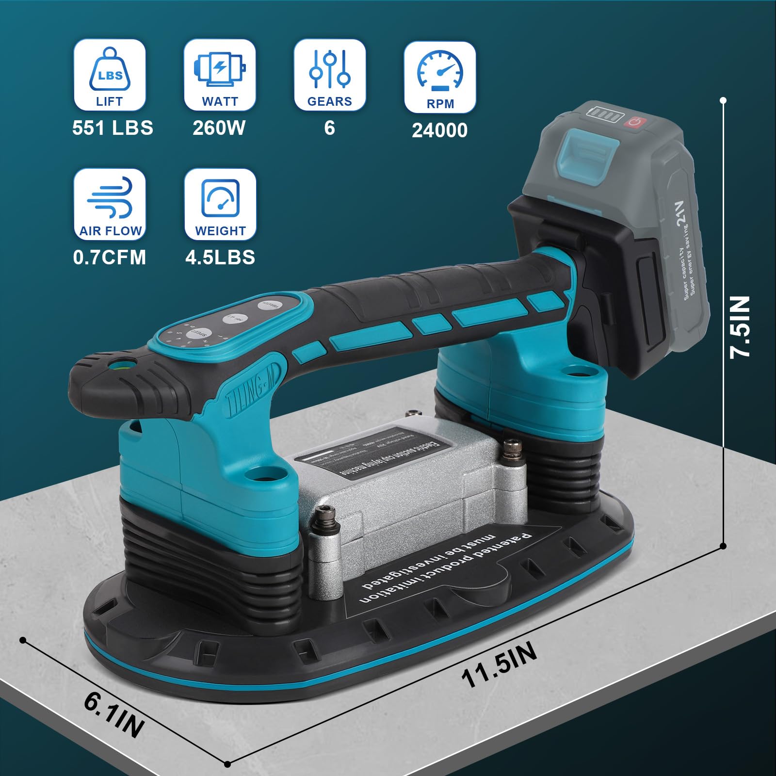 Six-speed gear dial on XIIW tool allows tailoring to tile size.