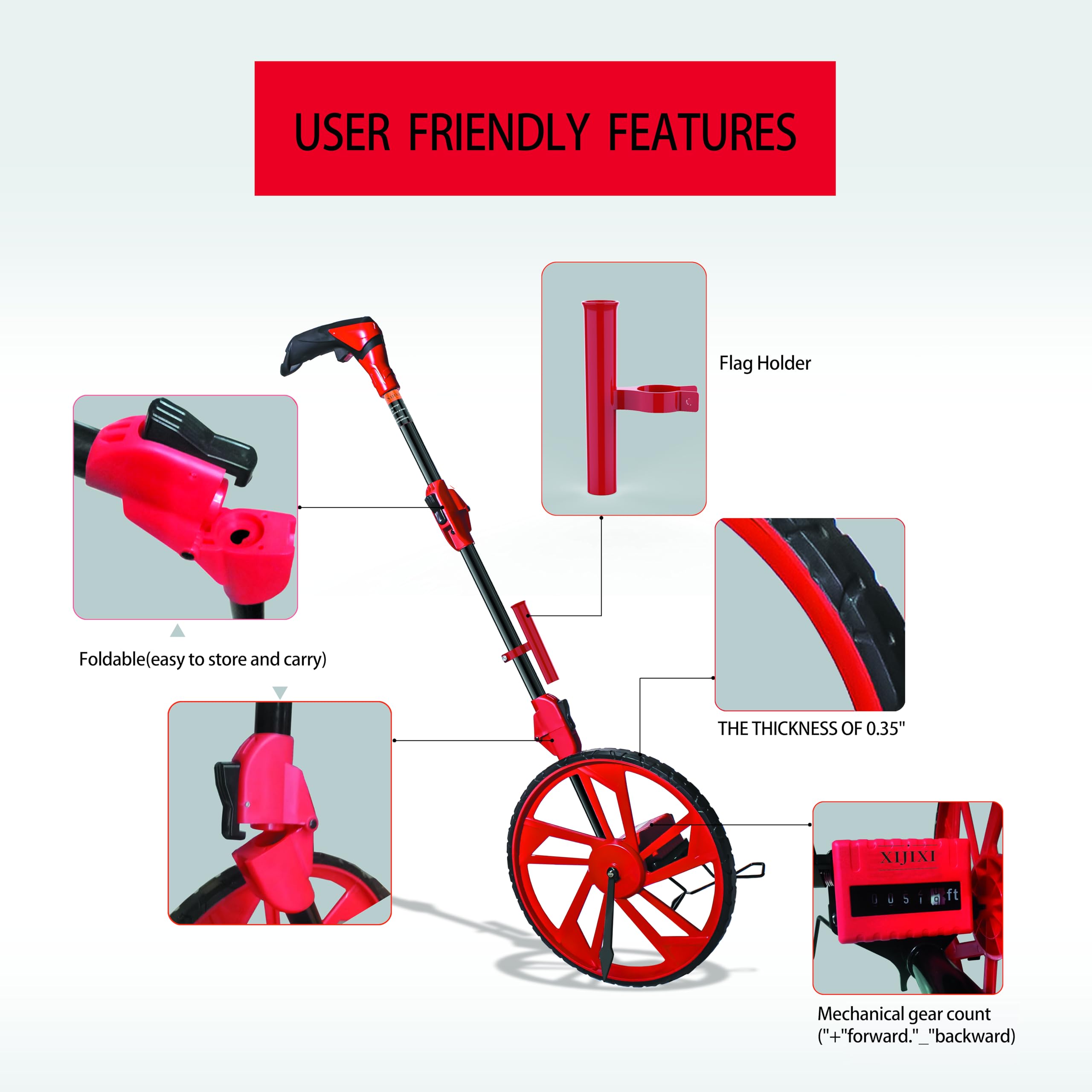 XIJIXI Distance Wheel with upgraded flag holder keeps flags ready for marking.