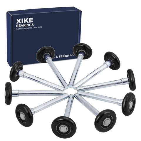 XIKE 10-pack black 2-inch nylon garage door roller for quick replacements.