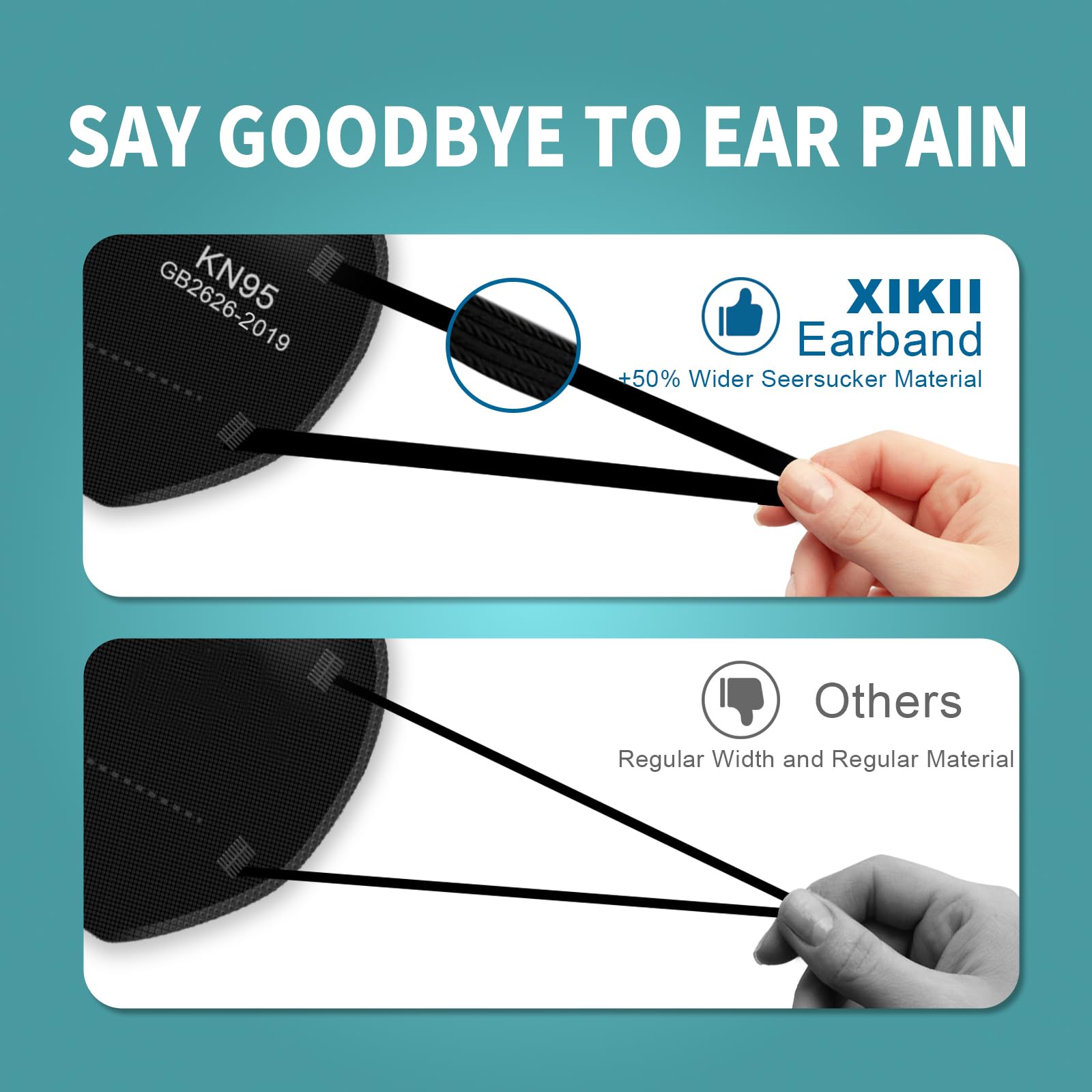 XIKII KN95 with adjustable nose clip for secure seal.