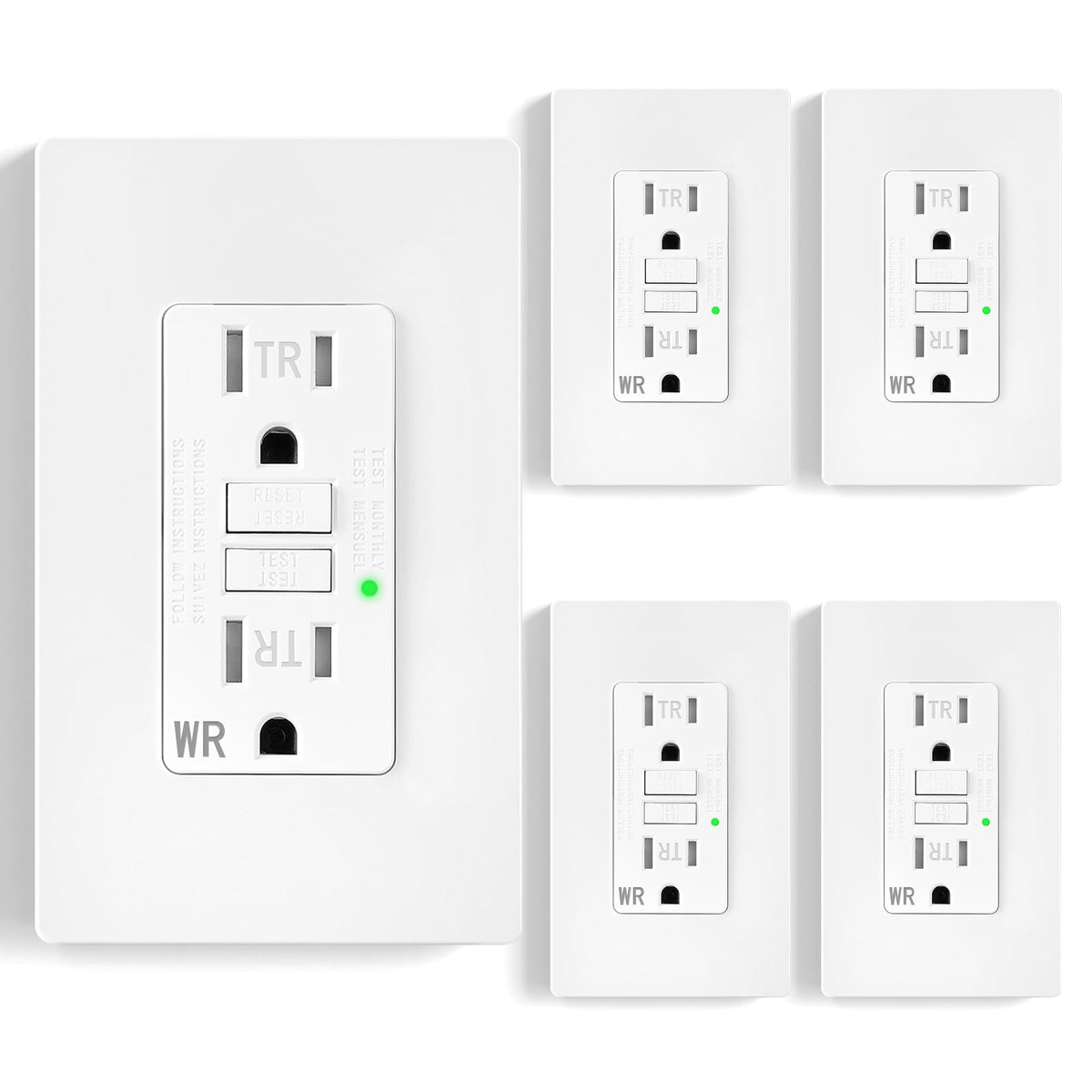 XimaoEase GFCI outlet front view with a sleek matte white finish for safe installation.