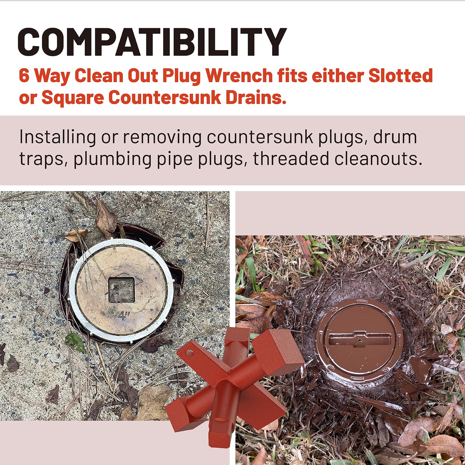 Ximoon square and slotted heads handle various cleanout plug types.