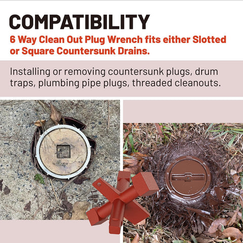Ximoon square and slotted heads handle various cleanout plug types.