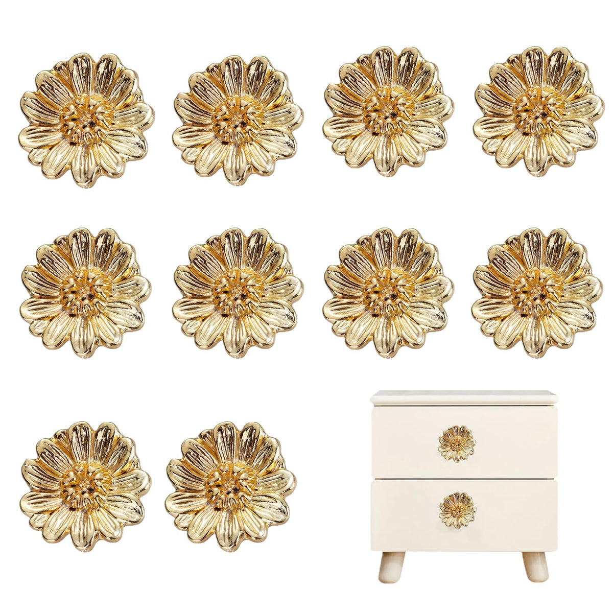 Xinally gold flower knob close-up showing detailed petal design for elegant furniture updates
