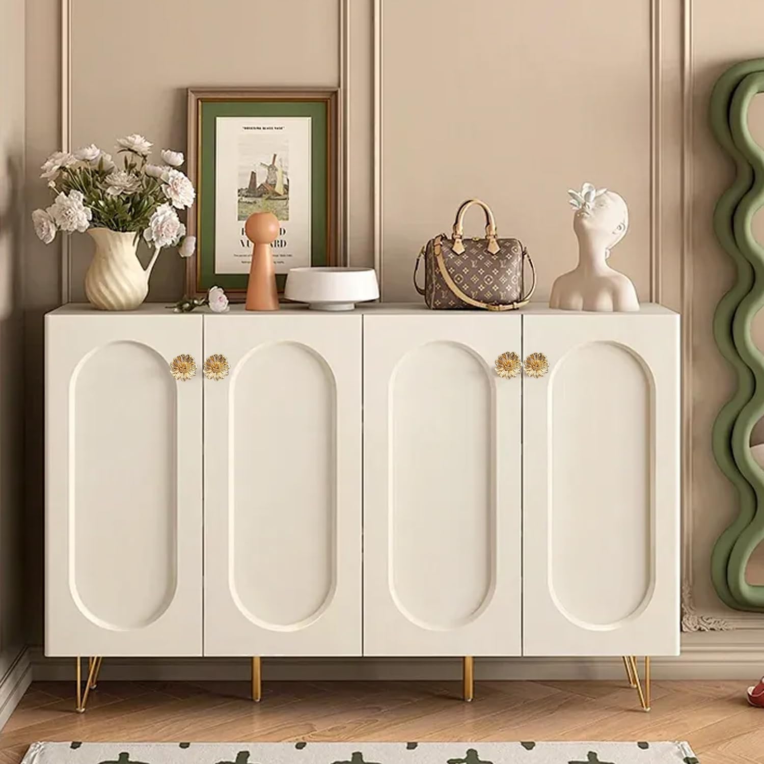 Xinally gold cabinet knobs on furniture show off decorative floral charm