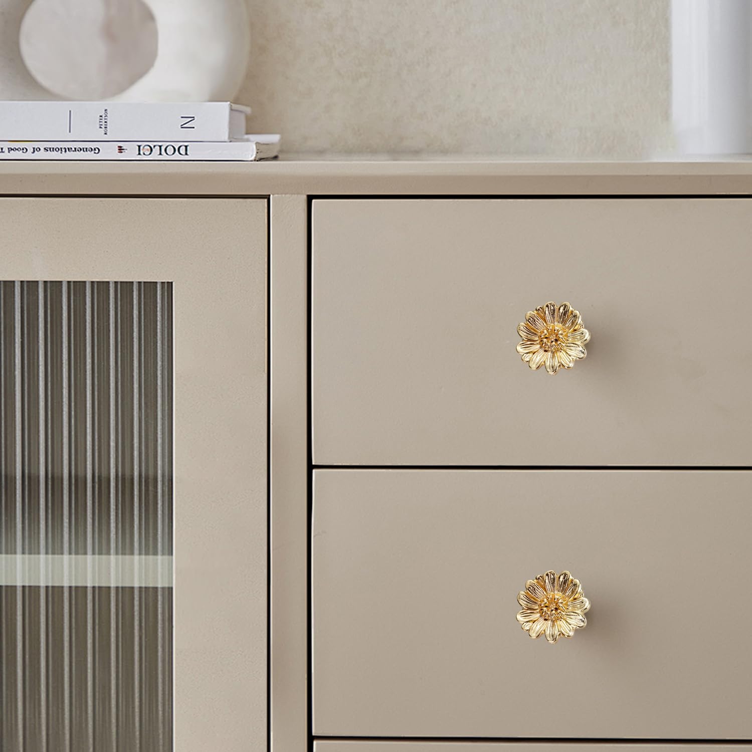 Xinally gold flower knob dresser detail emphasizes durable zinc alloy construction