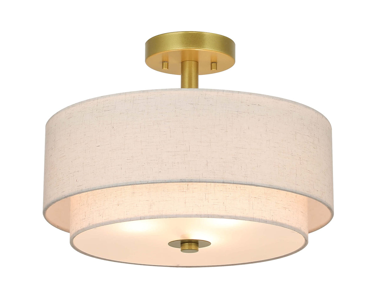 XiNBEi Lighting 3-light semi-flush drum shade in a warm living room scene