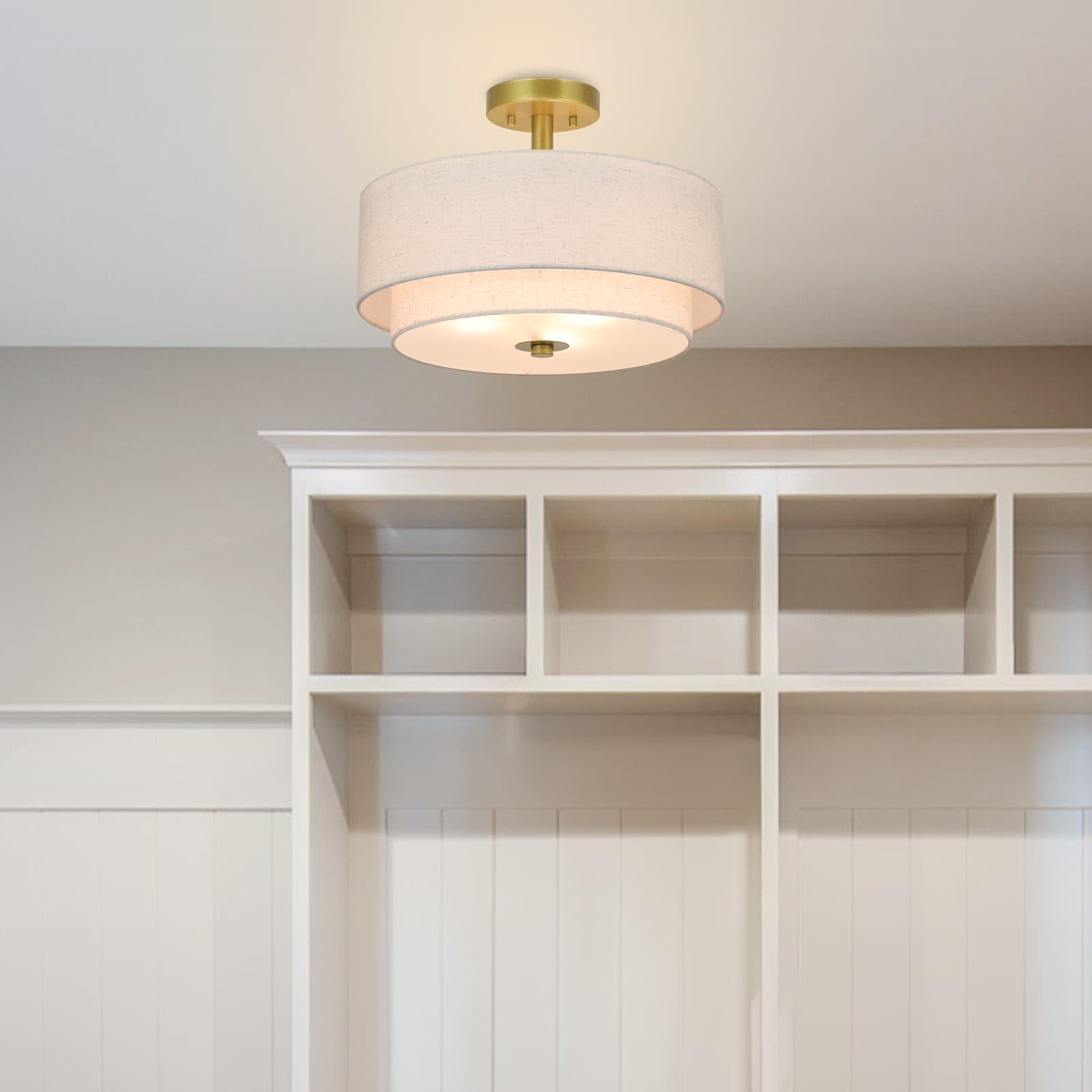 XiNBEi Lighting brass close-to-ceiling canopy with retro finish detail