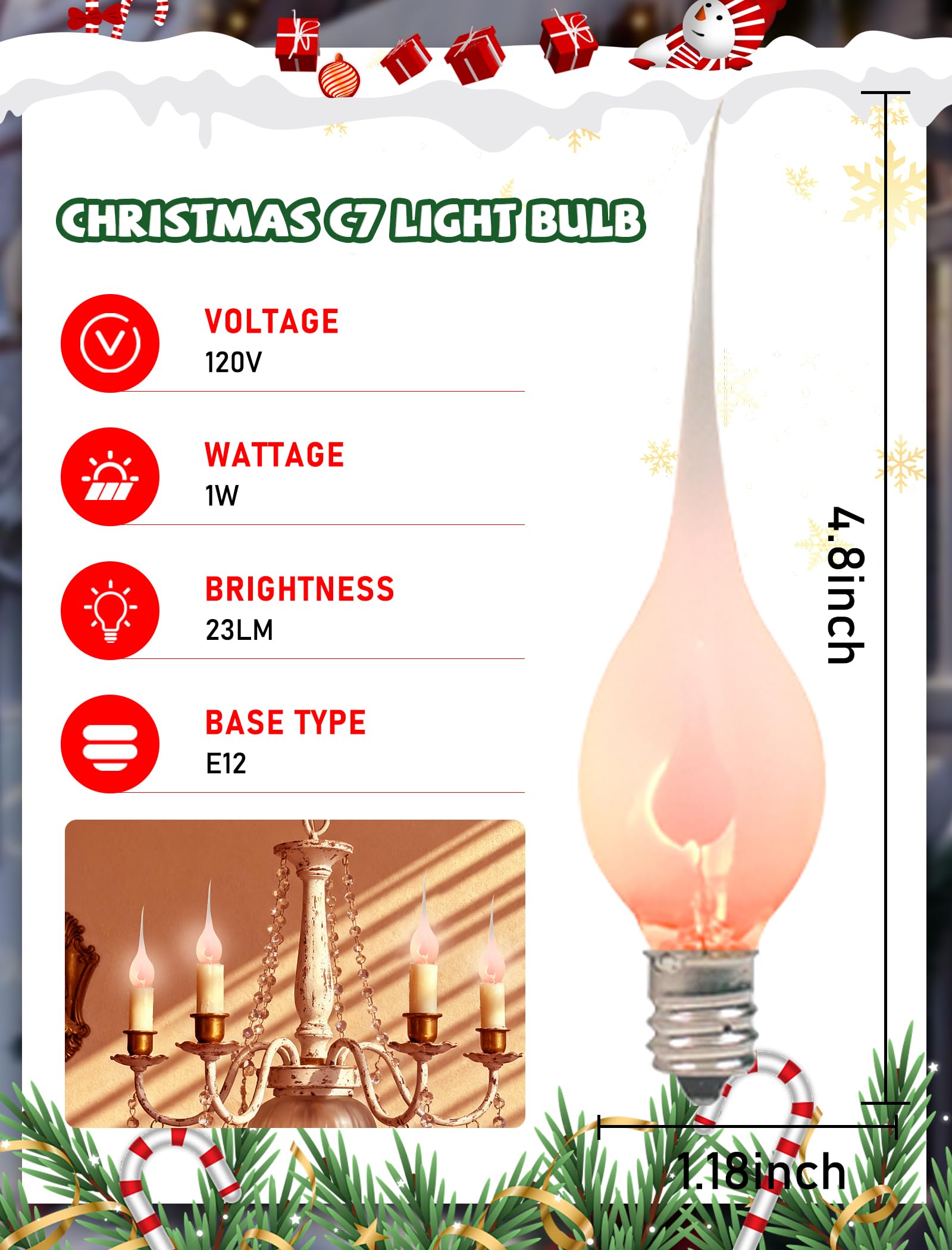 Xingzd clear flame warm glow bulb with C7/E12 base for cozy windows and trees.