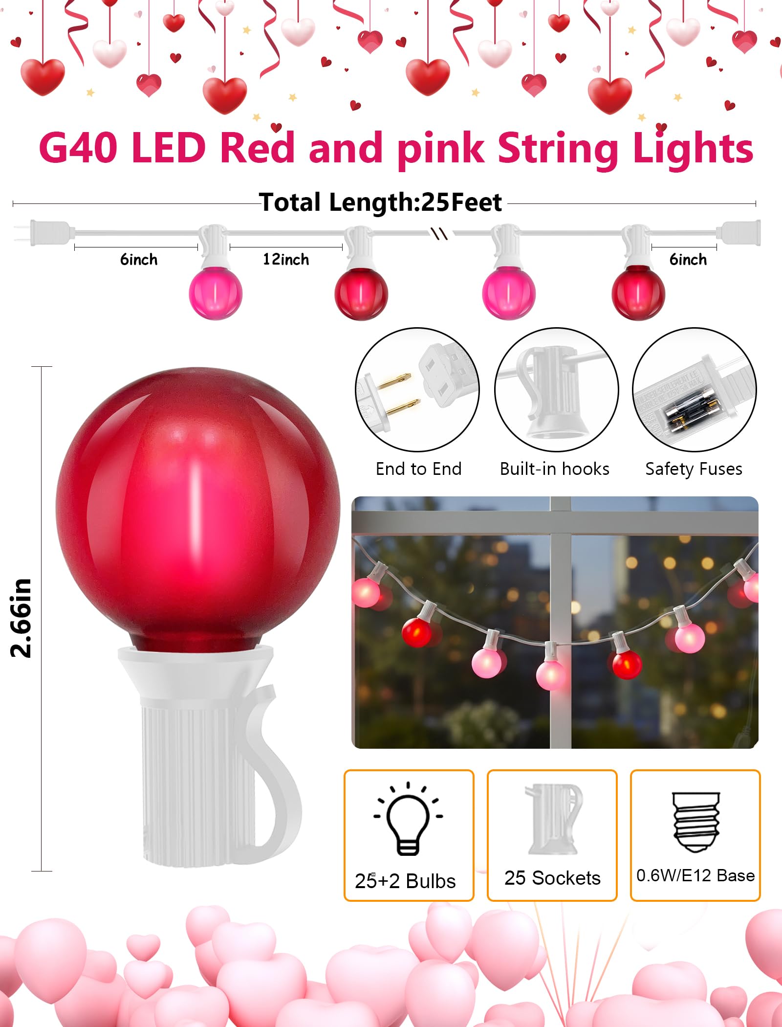 Xingzd G40 frosted red and pink bulbs create warm ambiance for windows.