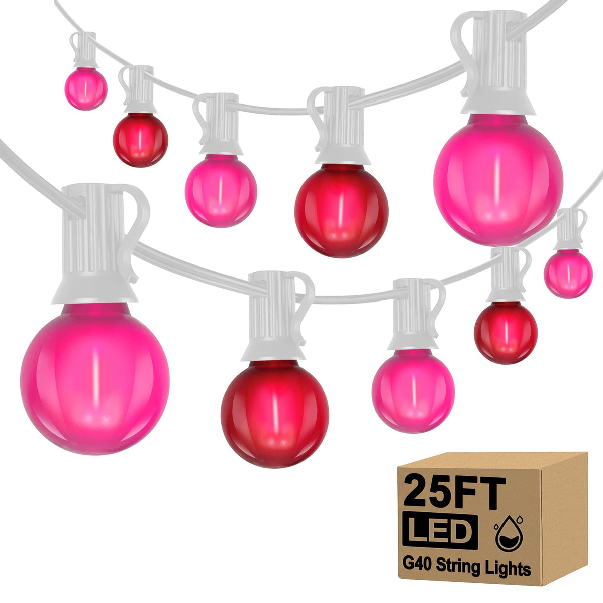 Xingzd G40 LED Valentines 25ft string lights illuminate outdoor spaces with a romantic glow.