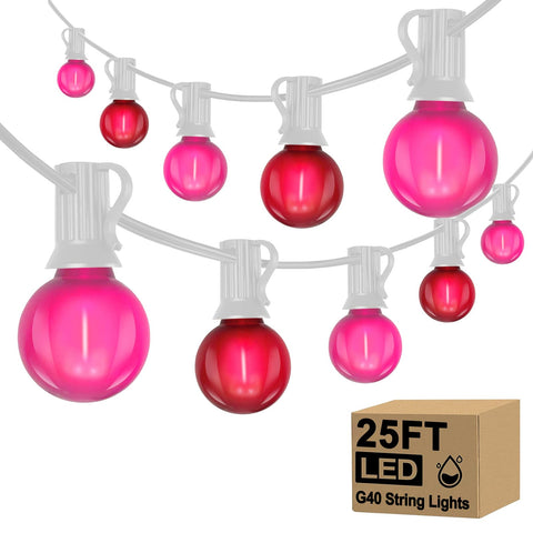 Xingzd G40 LED Valentines 25ft string lights illuminate outdoor spaces with a romantic glow.