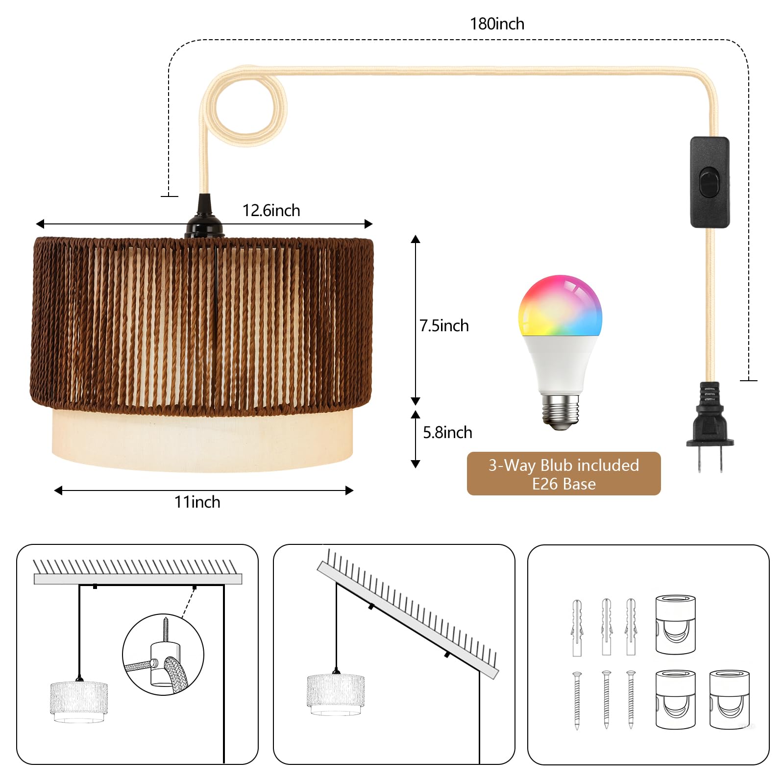 XINGZHI pendant light features 15ft cord and convenient on/off switch for placement