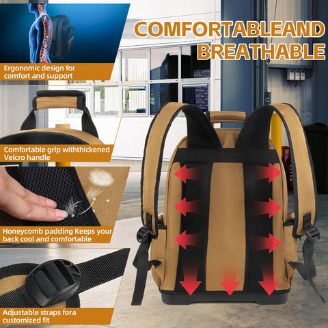 XINHESDEN tool backpack durable, easy-glide zippers for smooth opening